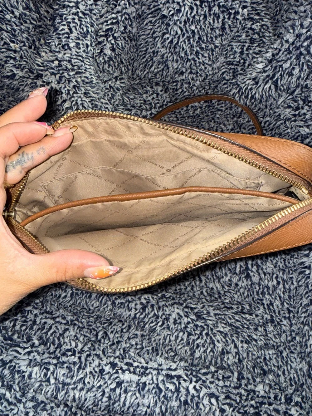 Michael Kors Cream and Brown MK Logo Crossbody